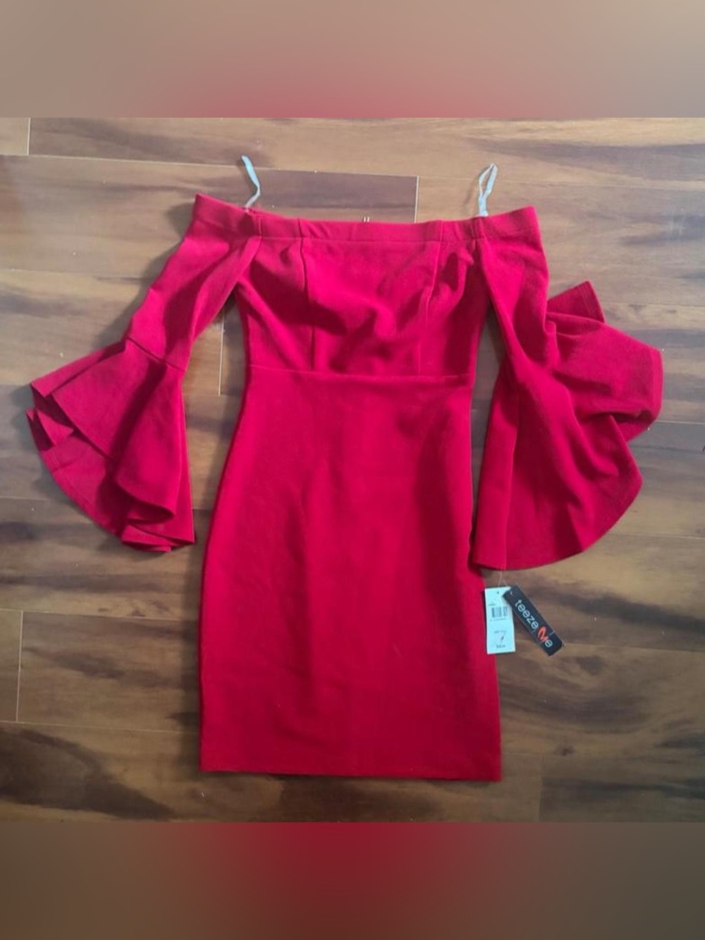 NWT Off-Shoulder Red Bell-Sleeve Dress